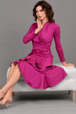 Taffeta evening dress with split design, fuchsia color