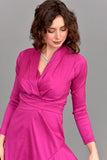 Taffeta evening dress with split design, fuchsia color