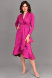 Taffeta evening dress with split design, fuchsia color