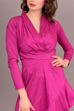 Taffeta evening dress with split design, fuchsia color