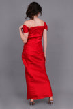 Evening dress with pleats and off-shoulder collar, red