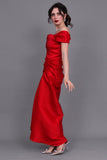 Evening dress with pleats and off-shoulder collar, red