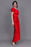 Evening dress with pleats and off-shoulder collar, red