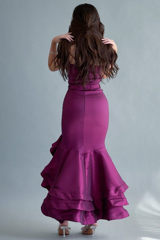 Evening dress with asymmetrical layered design