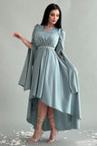 Asymmetric dress with cape sleeves in Tiffany