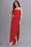 Drape chiffon dress with side slit, red