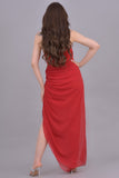 Drape chiffon dress with side slit, red