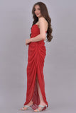 Drape chiffon dress with side slit, red