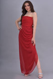 Drape chiffon dress with side slit, red