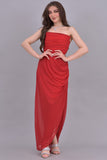 Drape chiffon dress with side slit, red