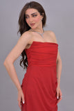 Drape chiffon dress with side slit, red