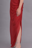 Drape chiffon dress with side slit, red