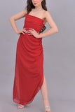 Drape chiffon dress with side slit, red