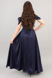 Cloche dress with embroidered high collar, navy blue