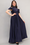 Cloche dress with embroidered high collar, navy blue