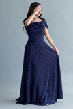 Evening dress with off-shoulder design, navy blue