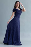 Evening dress with off-shoulder design, navy blue