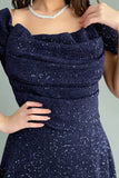 Evening dress with off-shoulder design, navy blue