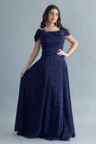 Evening dress with off-shoulder design, navy blue