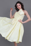 Short evening dress with embroidered bow, yellow