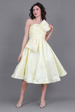 Short evening dress with embroidered bow, yellow