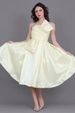 Short evening dress with embroidered bow, yellow