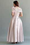 Beige satin taffeta dress with collar sleeves