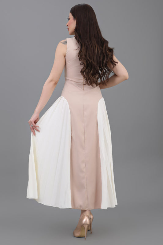 Beige pleated maxi dress