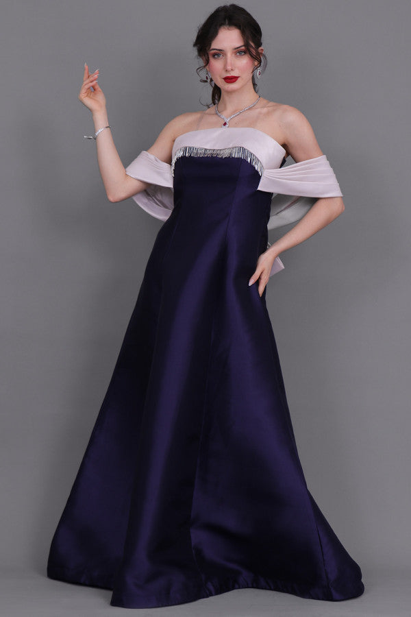 Mikado taffeta evening dress with a bow at the back