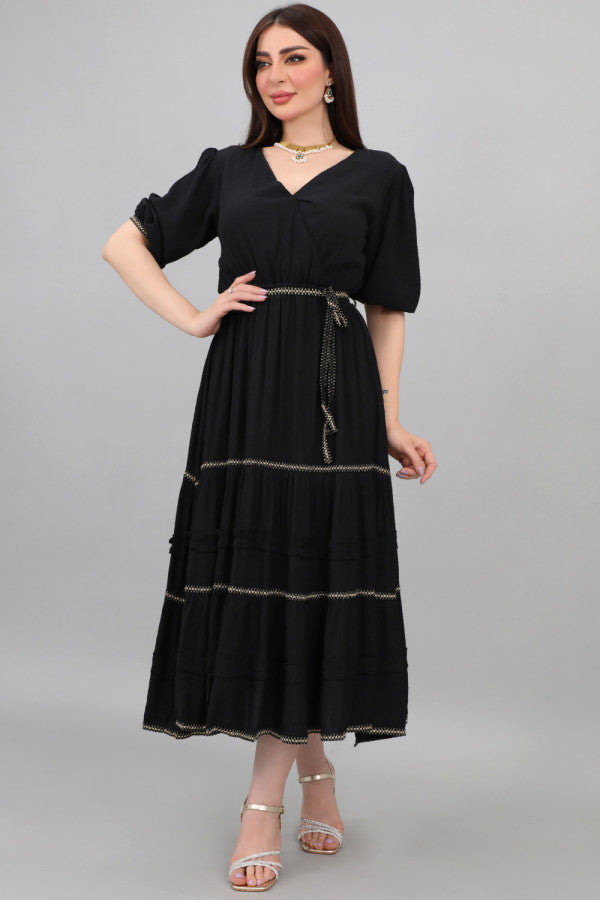 Black midi maxi dress with belt