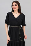 Black midi maxi dress with belt