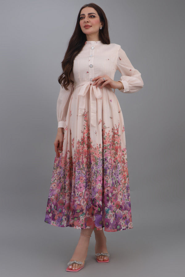 Mauve floral print cloche dress