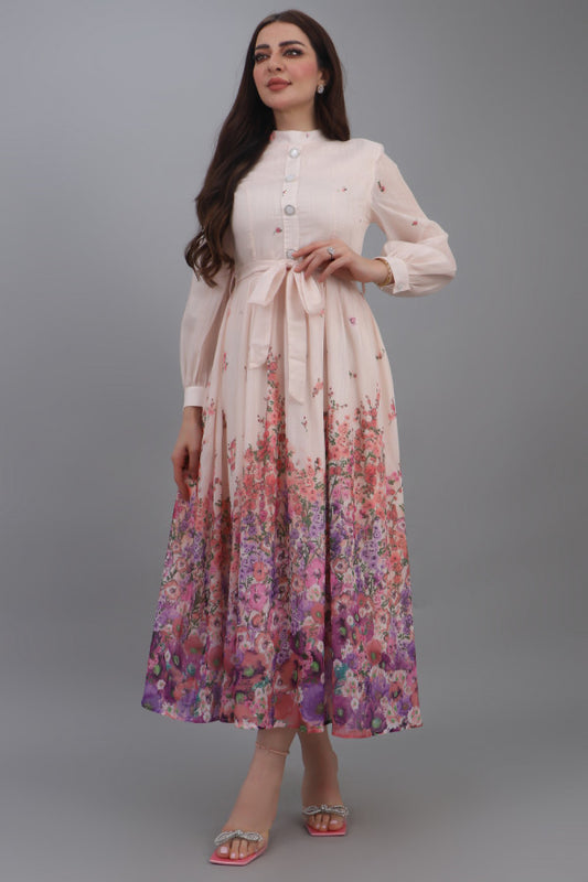 Mauve floral print cloche dress