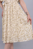 Floral dress with pleats and ruffles, beige