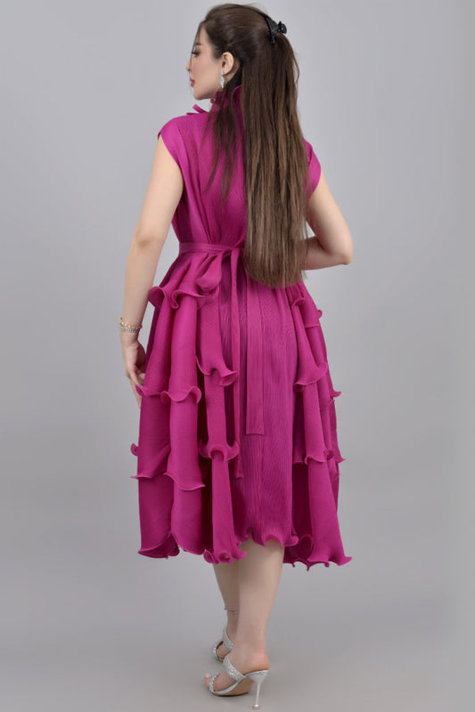 Fuchsia ruffled split dress