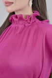 فستان فيزون بتصميم مقسم بكشكش لون فوشي