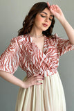 Chiffon dress with wavy patterns, brick color