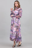 Floral midi dress with drape design, mauve color