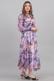 Floral midi dress with drape design, mauve color