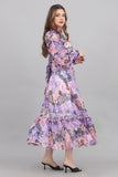 Floral midi dress with drape design, mauve color