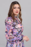 Floral midi dress with drape design, mauve color