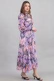 Floral midi dress with drape design, mauve color