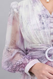 Floral chiffon dress with ruffles, mauve color