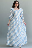 Classic floral fluffy sky blue dress