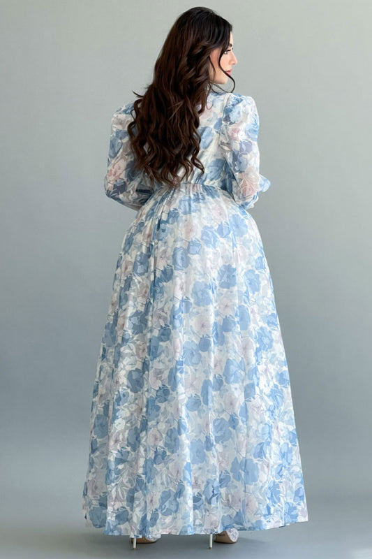 Classic floral fluffy sky blue dress