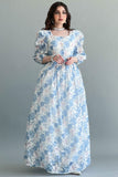 Classic floral fluffy sky blue dress