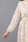 Floral chiffon dress embroidered with shiny cotton