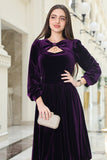Purple velvet short dress with bow collar 