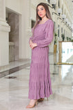 Purple stretch dress with long sleeves 