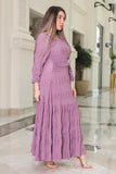 Purple stretch dress with long sleeves 